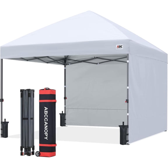 ABCCANOPY 10x10 Pop Up Canopy Tent, 2 Sidewalls, All-Weather Shade, White | Water-Resistant Cover, Easy Setup, UV Sun Blocking; For Outdoor, Backyard, Camping, Beach
