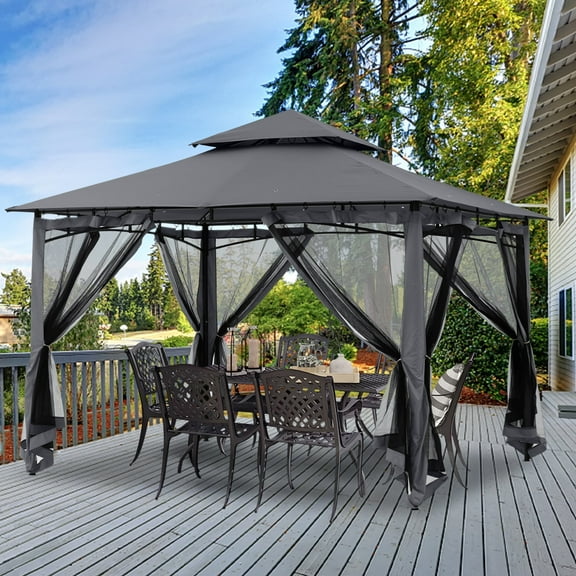 ABCCANOPY 11'x11' Patio Gazebo With Mosquito Netting and Double Soft Roof Canopies for Shade and Rain,Dark Gray