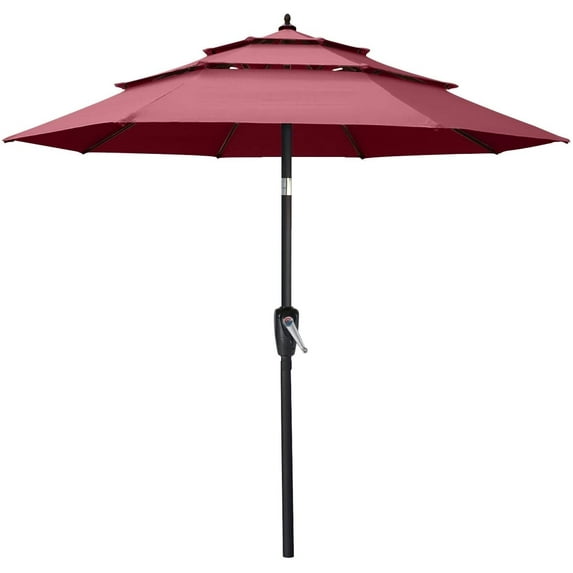 ABCCANOPY 11FT 3 Tiers Patio Umbrella With Crank Handle, Burgundy