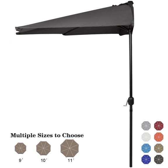 ABCCANOPY 11FT Patio Half Umbrella With Crank Handle, Dark Gray