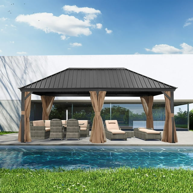 ABCCANOPY 12x20 Outdoor Galvanized Steel Single Roof Permanent Aluminum Pavilion Gazebo with