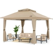 ABCCANOPY 13'x13' Gazebo Tent Outdoor Pop up Gazebo Canopy Shelter with Mosquito Netting, Khaki