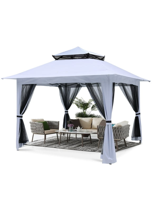 ABCCANOPY 13'x13' Gazebo Tent Outdoor Pop up Gazebo Canopy Shelter with Mosquito Netting, White