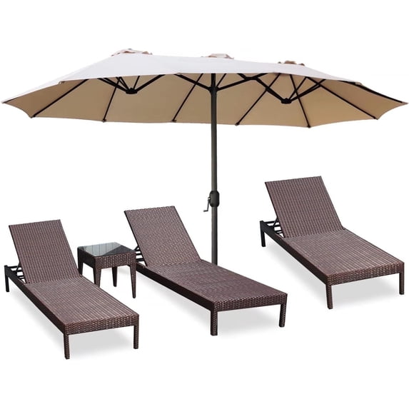 ABCCANOPY 15FT Patio Large Double-Sided Aluminum Garden Swimming Pool Umbrella With Crank Handle,Khaki