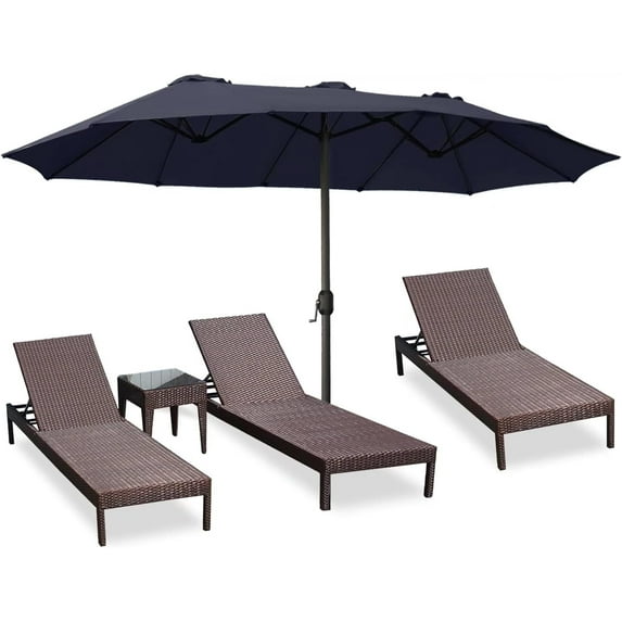ABCCANOPY 15FT Patio Large Double-Sided Aluminum Garden Swimming Pool Umbrella With Crank Handle,Navy Blue
