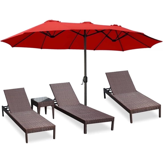 ABCCANOPY 15FT Patio Large Double-Sided Aluminum Garden Swimming Pool Umbrella With Crank Handle,Red