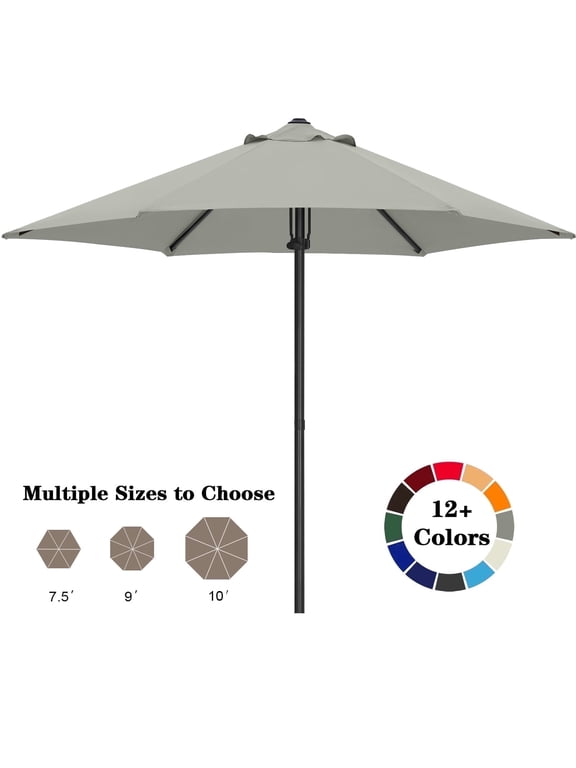 7.5ft Outdoor Market Hand Push Patio Umbrella,12+Colors, Light Gray