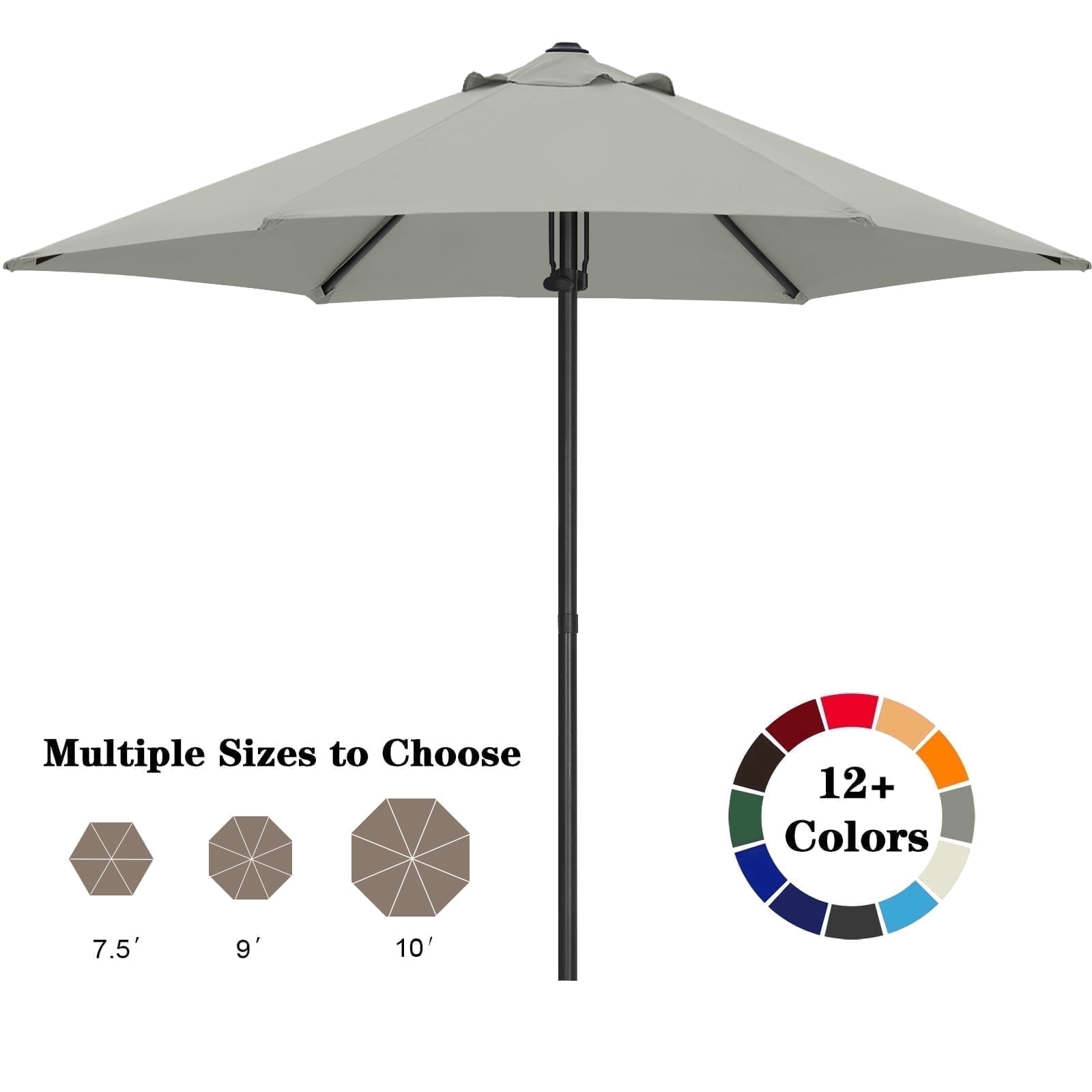 ABCCANOPY 7.5ft Outdoor Market Hand Push Patio Umbrella,12+Colors, Light Gray