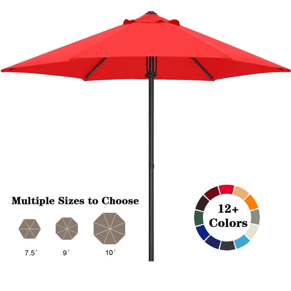 ABCCANOPY 7.5ft Outdoor Market Hand Push Patio Umbrella,12+Colors, Red