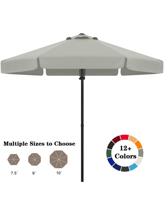 7.5ft Outdoor Market Hand Push Patio Umbrella With Hanging Edge,12+Colors, Light Gray