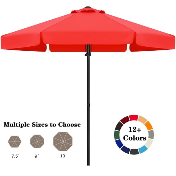 ABCCANOPY 7.5ft Outdoor Market Hand Push Patio Umbrella With Hanging Edge,12+Colors, Red