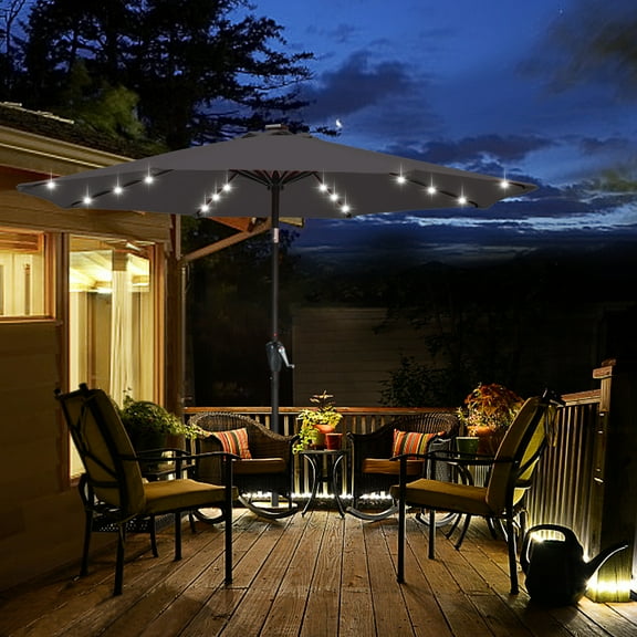 ABCCANOPY 7.5ft Patio Solar Umbrella LED Outdoor Umbrella with Tilt and Crank, Dark Gray