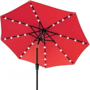 ABCCANOPY 7.5ft Patio Solar Umbrella LED Outdoor Umbrella with Tilt and Crank, Red