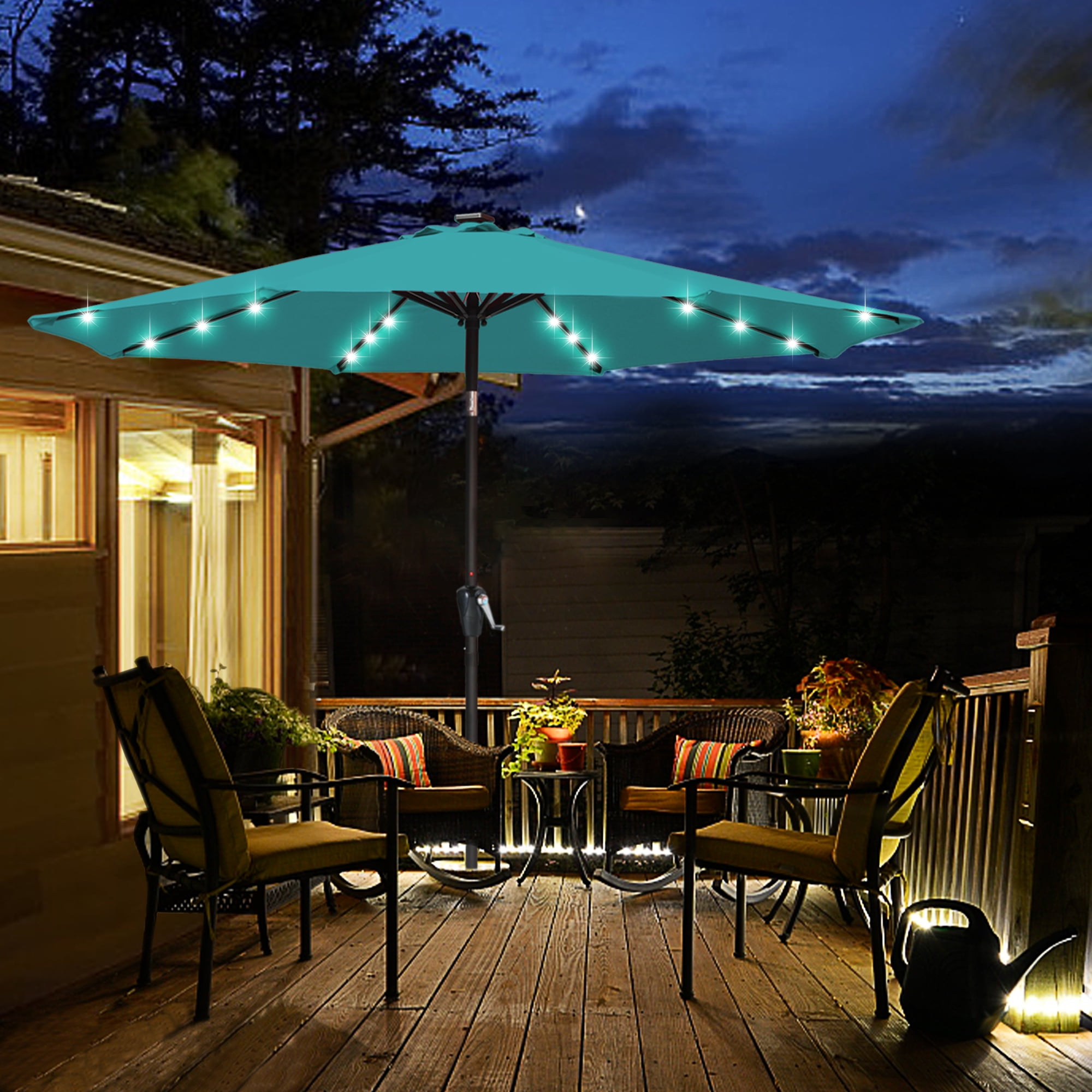ABCCANOPY 7.5ft Solar Powered LED Patio Umbrella with Tilt and Crank, Turquoise