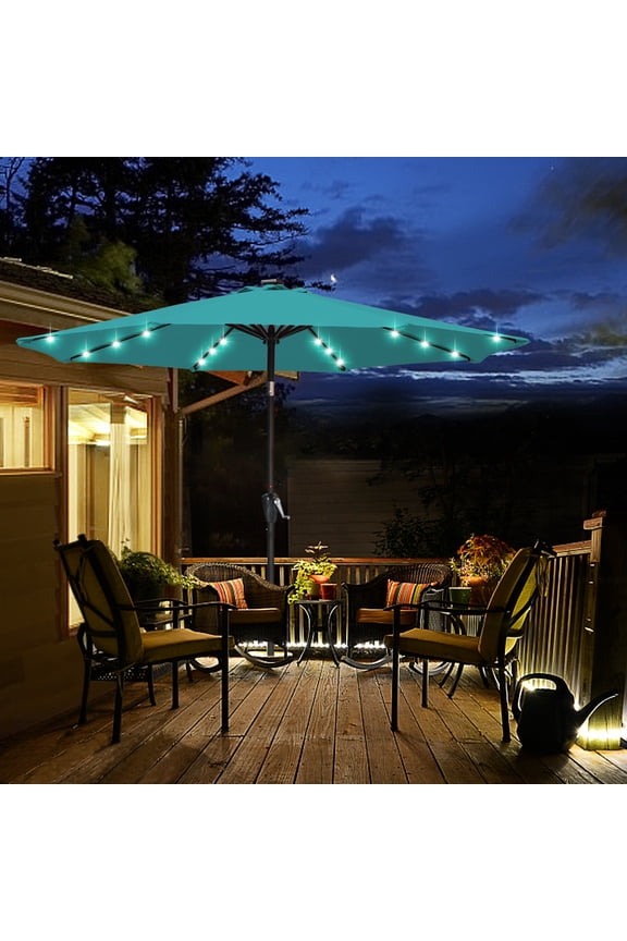 7.5ft Patio Solar Umbrella LED Outdoor Umbrella with Tilt and Crank, Turquoise