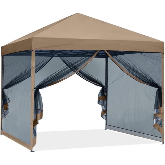 ABCCANOPY 8 ft x 8 ft Easy Pop up Outdoor Canopy Tent With Netting, Khaki