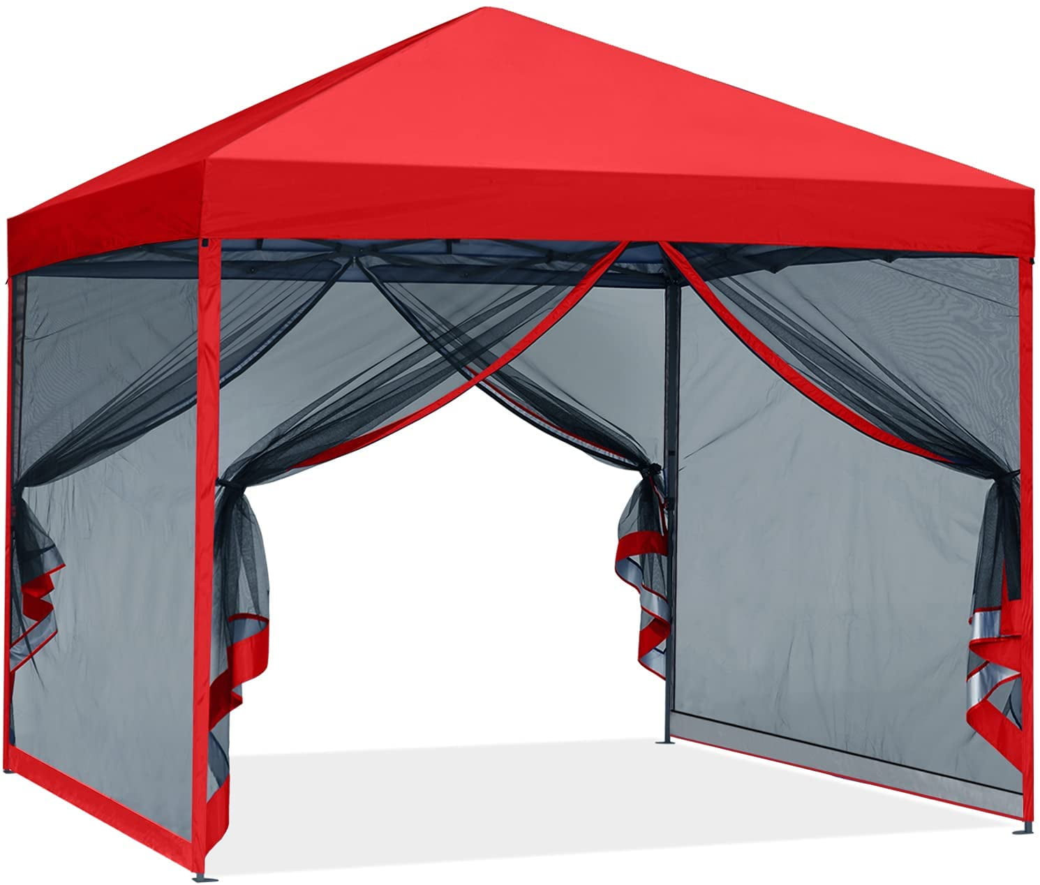 ABCCANOPY 8 ft x 8 ft Easy Pop up Outdoor Canopy Tent With Netting, Red