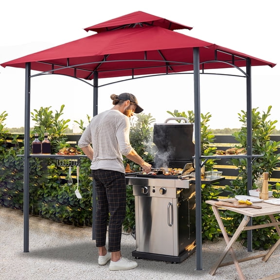 ABCCANOPY 8'x 5' Grill Gazebo Shelter, Double Tier Outdoor BBQ Gazebo Canopy with LED Light(Burgundy)