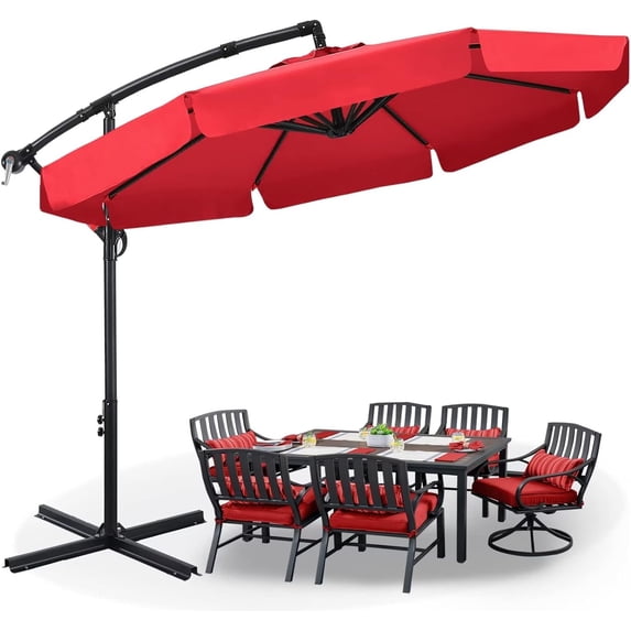 ABCCANOPY 9 FT Cantilever Offset Hanging Patio Umbrella With Scalloped Edge for Garden, Backyard, Pool and Beach,12+ Colors(Red)
