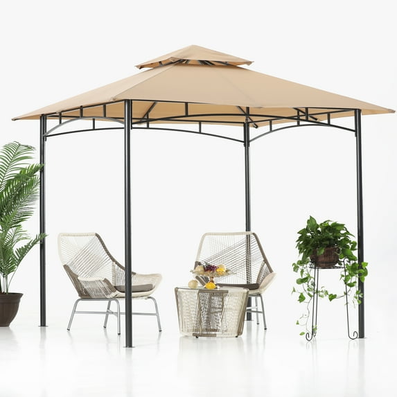 ABCCANOPY 9'x9' Patio Gazebo With Double Soft Roof Canopies for Shade and Rain,Khaki