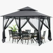 ABCCANOPY 9'x9' Patio Gazebo With Mosquito Netting and Double Soft Roof Canopies for Shade and Rain,Dark Gray