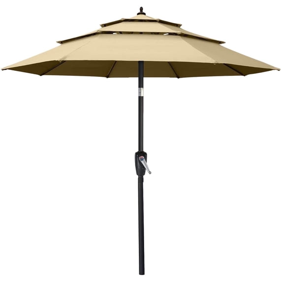 ABCCANOPY 9FT 3 Tiers Patio Umbrella With Crank Handle, Khaki
