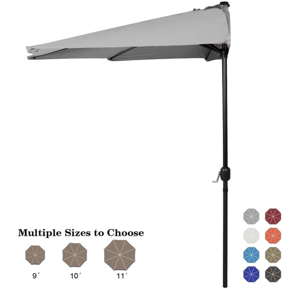 ABCCANOPY 9FT Patio Half Umbrella With Crank Handle, Gray