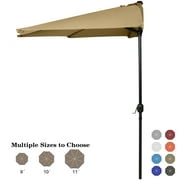 ABCCANOPY 9FT Patio Half Umbrella With Crank Handle, Khaki