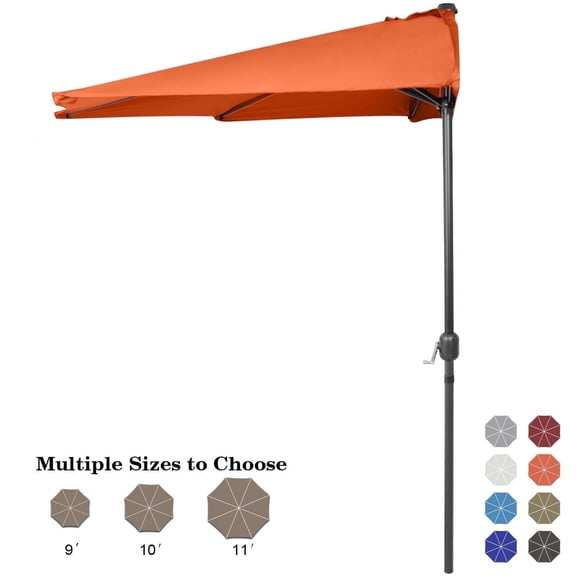 ABCCANOPY 9FT Patio Half Umbrella With Crank Handle, Orange