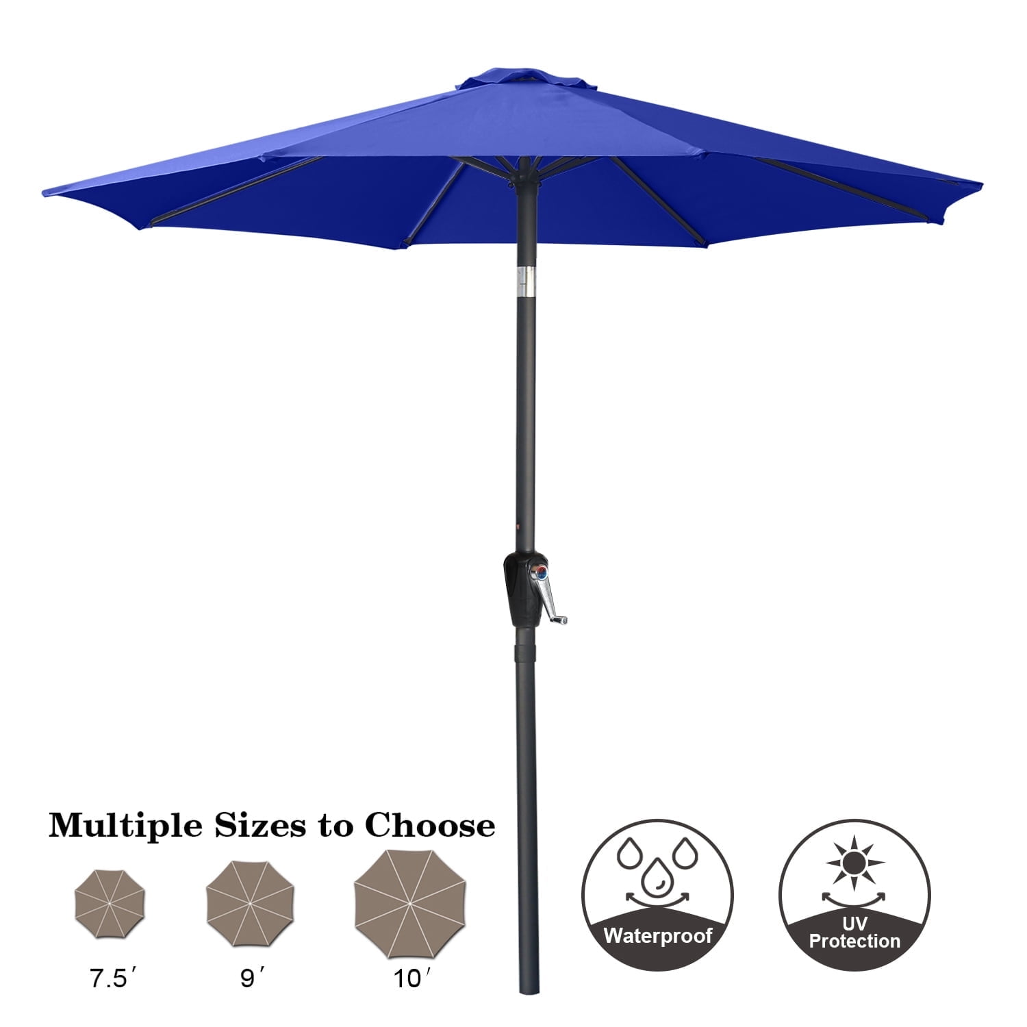 ABCCANOPY 9ft Outdoor Market Hand Push Patio Umbrella,12+Colors, Blue