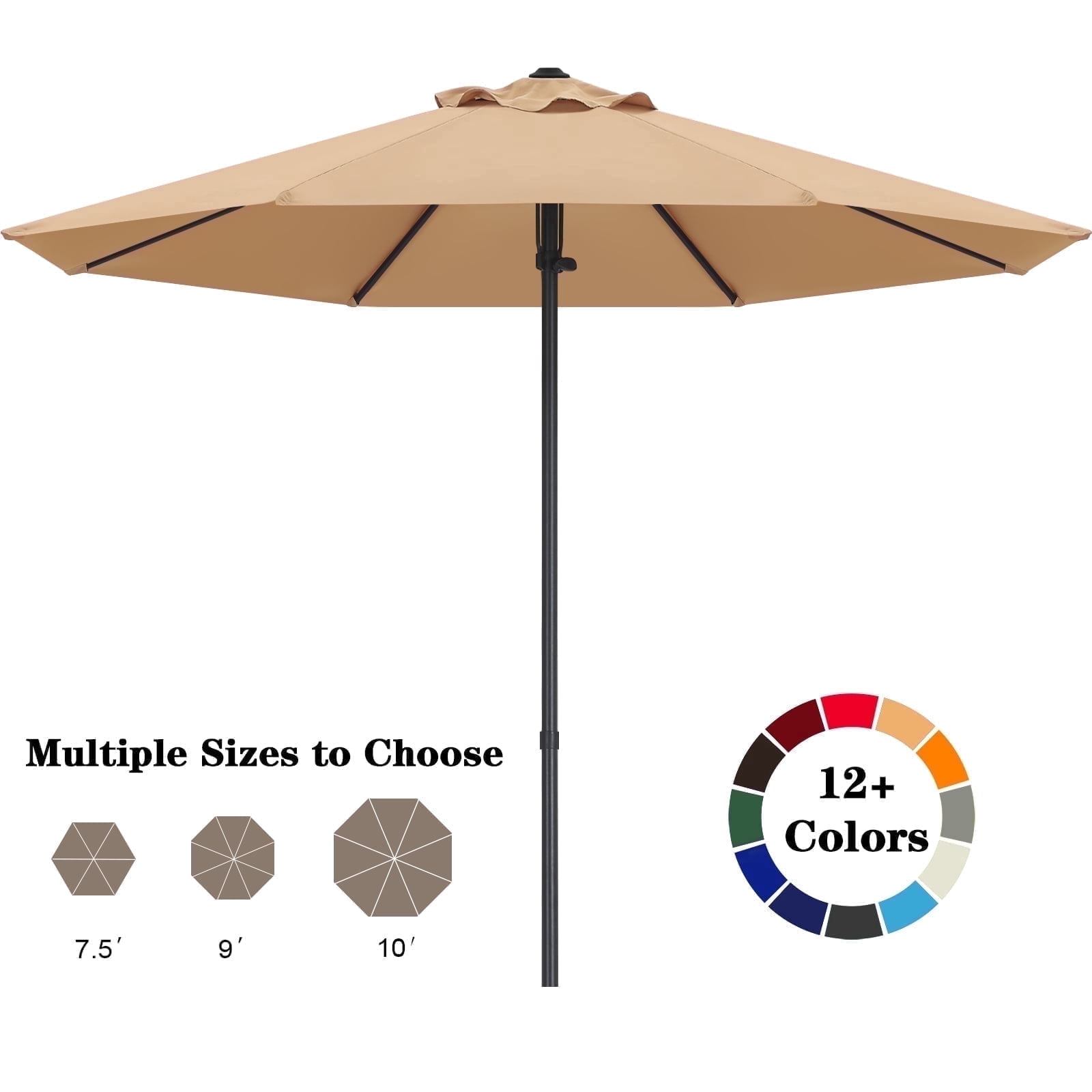 ABCCANOPY 9ft Outdoor Market Hand Push Patio Umbrella,12+Colors, Khaki