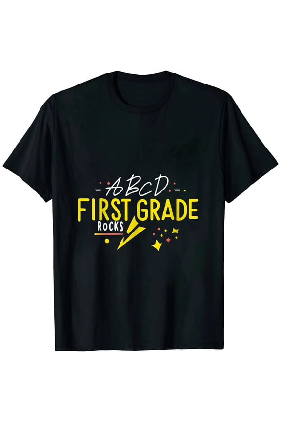ABCD First Grade Rocks Back To School Teacher Lighting Bolt T-Shirt