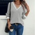 thumbnail image 1 of ABCDE Sweaters for Women V Neck Color Block Long Sleeve Knit Shirts Casual Lightweight Sweater Fashion Elegant Tops Gift, 1 of 7
