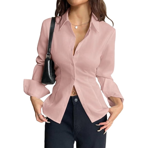 ABCDE Womens Button Down Long Sleeve Shirts Business Casual Fall Outfits Tops Dressy Work Blouse Gift