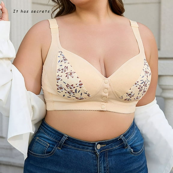 BLTIBY Seamless Front Closure Bras for Women Wireless Printed Full Coverage Support Bra Comfortable No Underwire Everyday Bralettes Beige 40C