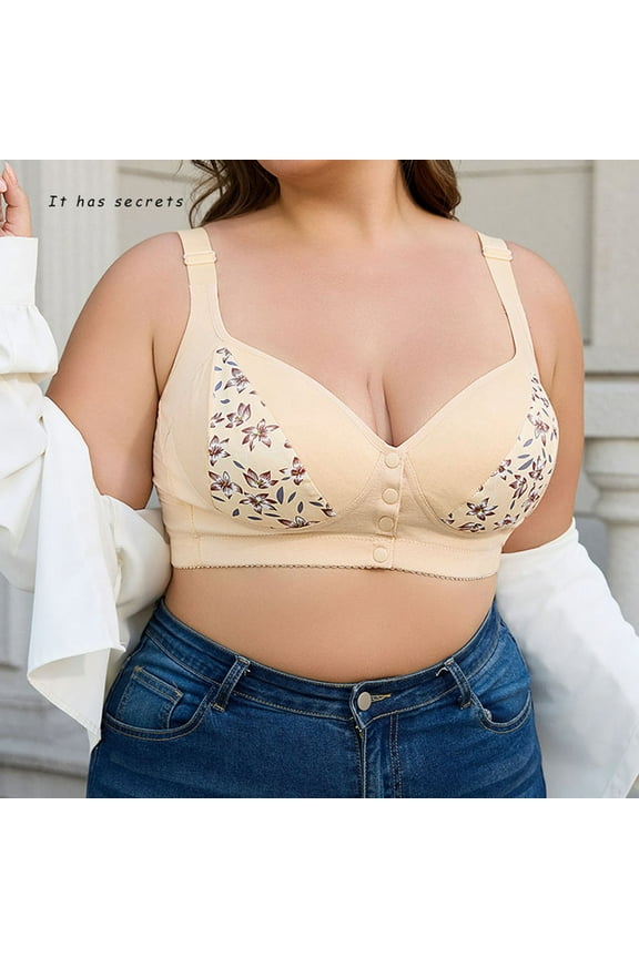 Seamless Front Closure Bras for Women Wireless Printed Full Coverage Support Bra Comfortable No Underwire Everyday Bralettes Beige 40C