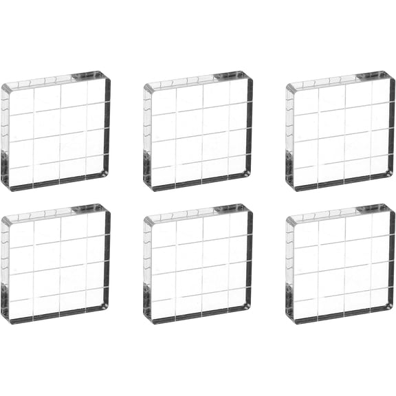 ABCISI 1.6"x1.6" Acrylic Stamp Block, 6Pcs Clear Stamping Block with Grid Lines Decorative Mounting Blocks Square for Scrapbooking DIY Crafts Card Making