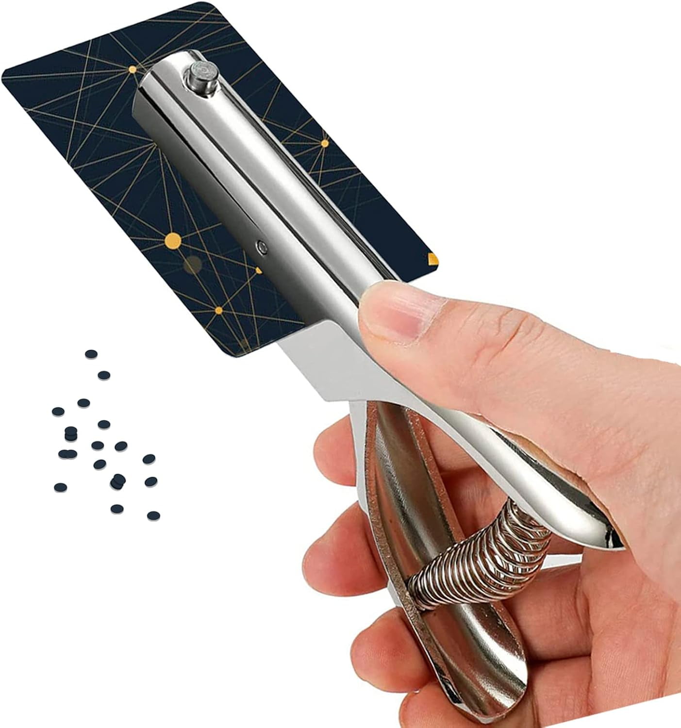 ABCISI 1/8 Inch Single Hole Punch - 2 Inch Reach Deep Throat Heavy Duty Paper Punch - Portable Hand Held Long Reach for ID PVC Cards Plastic Cardboard Photos