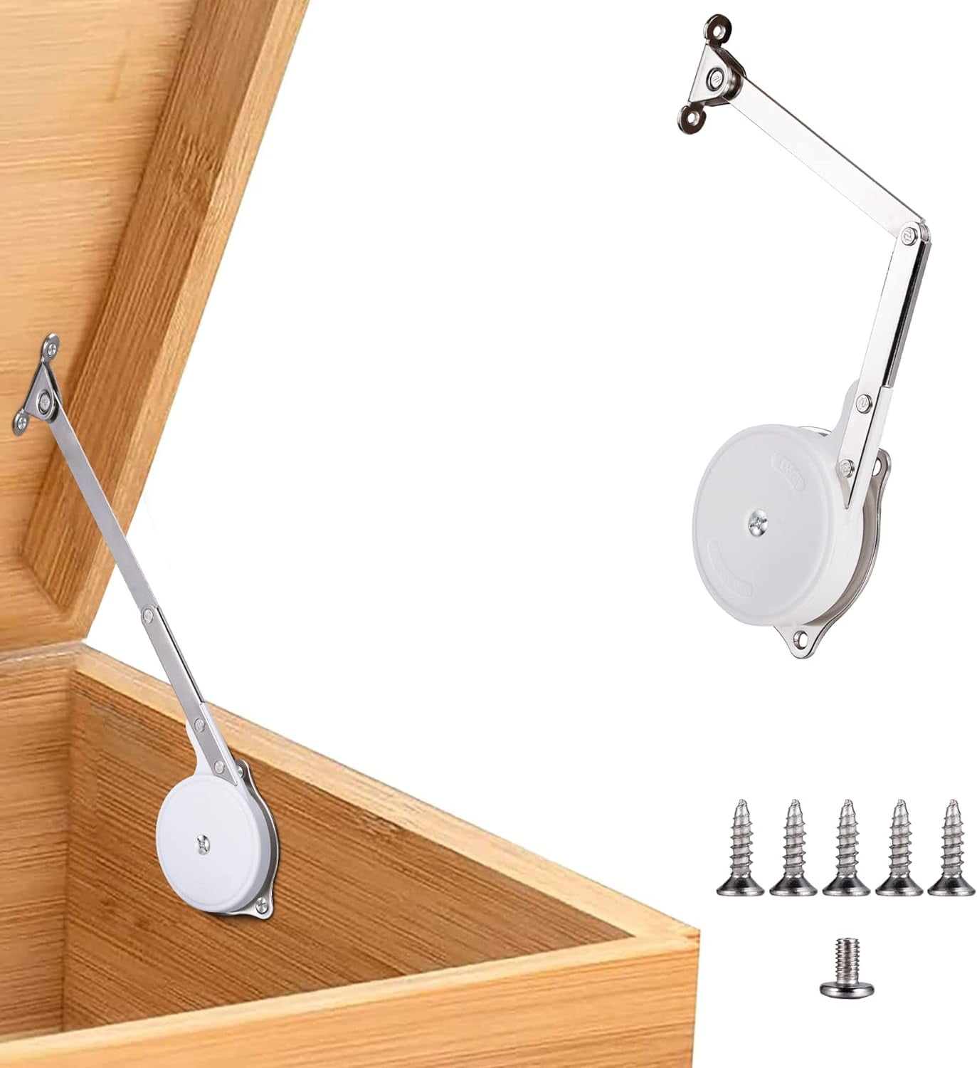 ABCISI 1 Pack | Toys Box Hinges Soft Close Lid Support Chest Hinges for Wooden Toy Box, Cedar, Storage Trunk & Benches, Made of Zinc Alloy, Safety & Heavy Duty, White