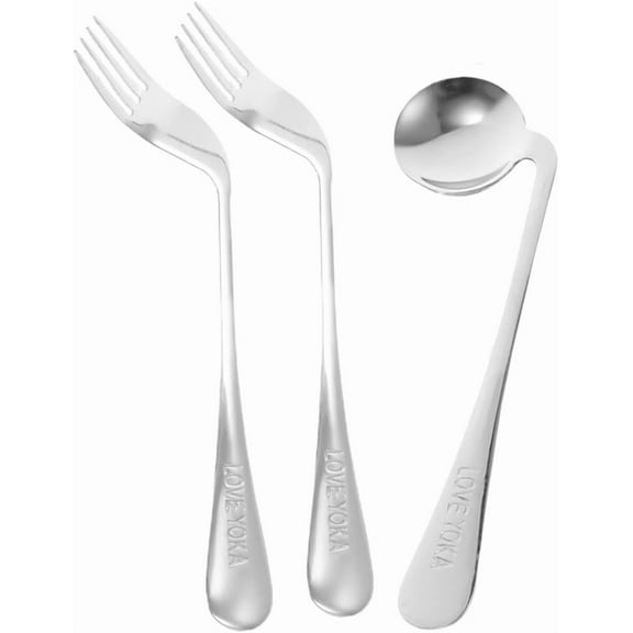 ABCISI 1 Set of Adaptive Utensils, Angled Fork and Spoon, Stainless Steel Elderly Right Handed Anti Shake Eating Utensils, Self-feeding Learning Bendable Handle Silverware