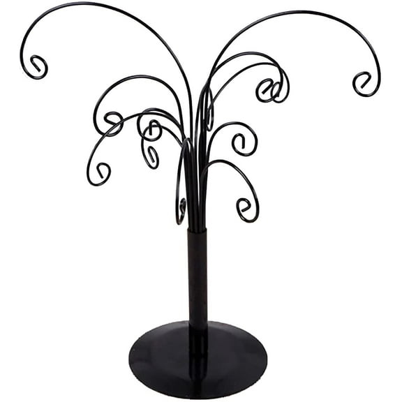 ABCISI 10.6 inch Rotating Tree Display Stand, Decorative Black Metal Tabletop Display Stand Features Multiple Hooks, Display Rack for Ornaments Glass Globes Balls and Small Craft Items (1PCS)