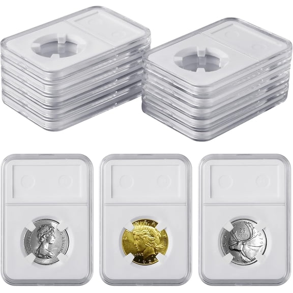 ABCISI 10-Pack 24mm Coin Slab Display Holder, Clear Acrylic Storage Case for Morgan, Peace, IKE Silver Coin, Roosevelt Dimes and Other 24mm Coins, Four-Point Fixation Coin Collection Box
