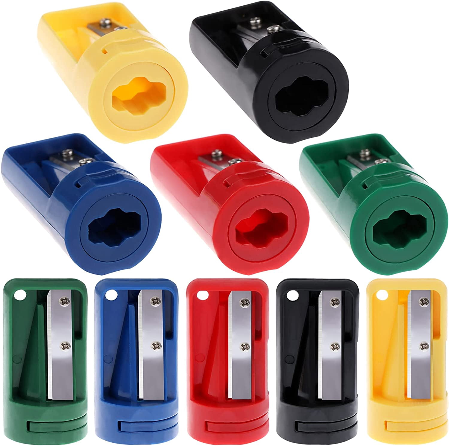 ABCISI 10 Pack Carpenter Pencil Sharpener, Compact Manual Carpenter Pencil Sharpener, Portable Woodwork Pencil Cutter for Woodworking Travel Office, 5 Vibrant Shades