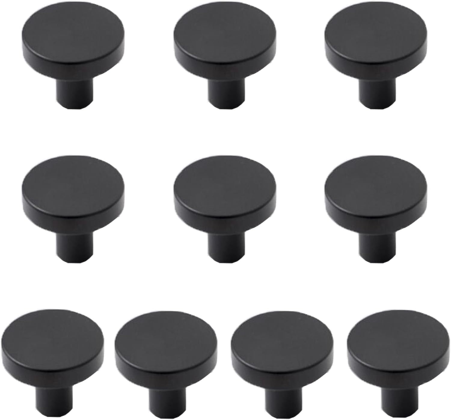 ABCISI 10 Pack Matte Black Cabinet Knobs, Single Hole Cabinet Door Pulls, Solid Kitchen Dresser Knobs, Round Knobs and Pulls for Cabinets and Drawers