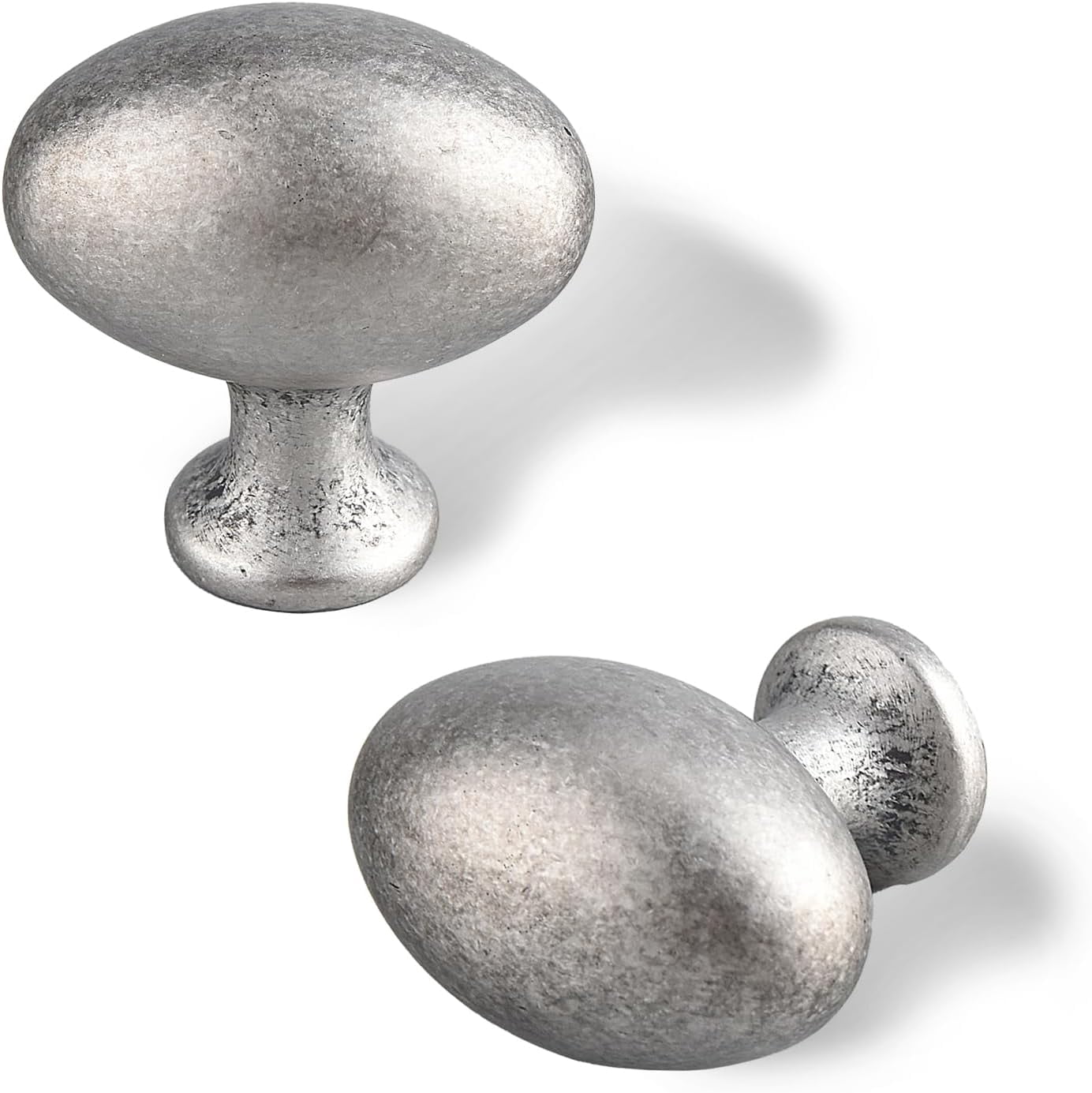 ABCISI 10 Pack Oval Cabinet Knobs, Furniture Cupboard Pulls, Modern Single Hole Hardware for Kitchen Cabinet, Dresser, Wardrobe Drawer, Antique Silver