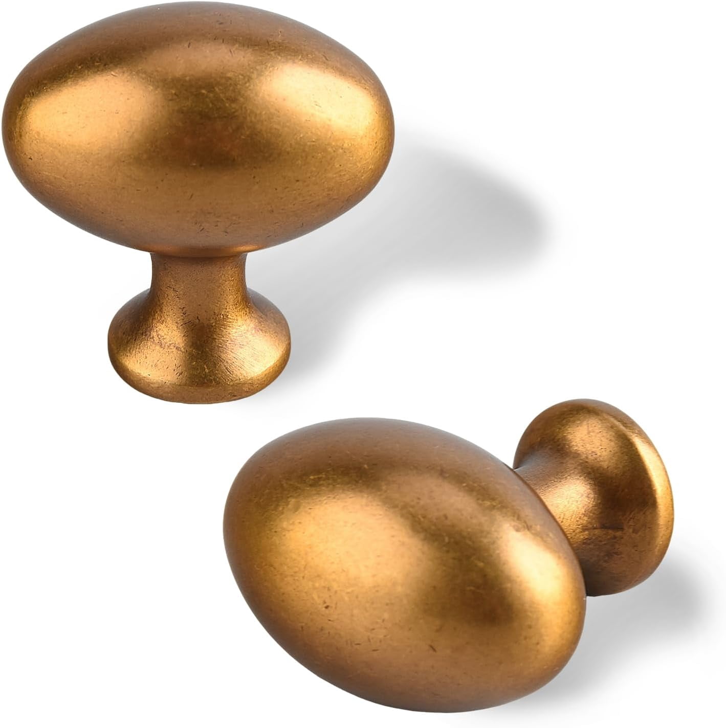 ABCISI 10 Pack Oval Cabinet Knobs, Furniture Cupboard Pulls, Modern Single Hole Hardware for Kitchen Cabinet, Dresser, Wardrobe Drawer, Antique Brass