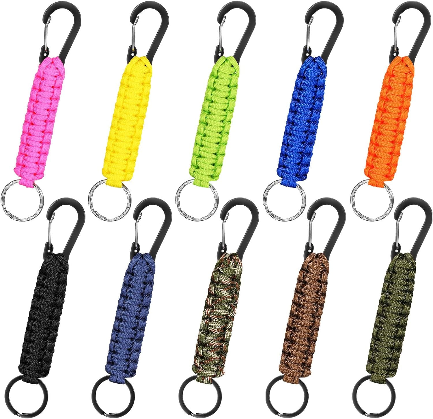 ABCISI 10 Pcs Colorful Paracord Keychain with Carabiner, Quick Release Keychain Clip Ring, Braided Lanyard for Keys Backpack Paracor, Heavy Duty Hook for Outdoor Survival Camping Hiking