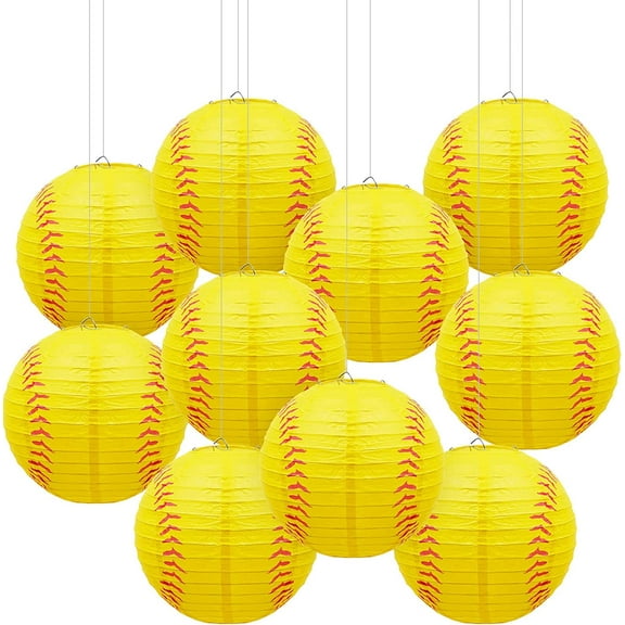 ABCISI 10 Pieces Softball Paper Lantern, 8 Inches Softball Hanging Lantern Decoration for Sports Themed Party Festival Celebration, Softball Party Birthday Decorations (Excluding the bulb)