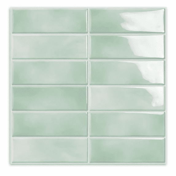 ABCISI 10-Sheet Peel and Stick Backsplash Tile, 12 x 12-Inch Light Green 3D Subway Wall Panels, Self-Adhesive Vinyl Tiles for Kitchen, Bathroom, Laundry Room and Camper, Light Green