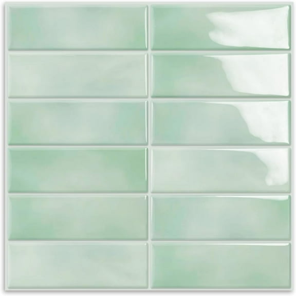 ABCISI 10 Sheets Subway Tile Peel and Stick Backsplash, 12”×12”Light Green Self Adhesive Wall Tiles Stick on Back Splash for Kitchen,Bathroom,Camper, Easy to Clean and Resistant to Water, Oil, Heat